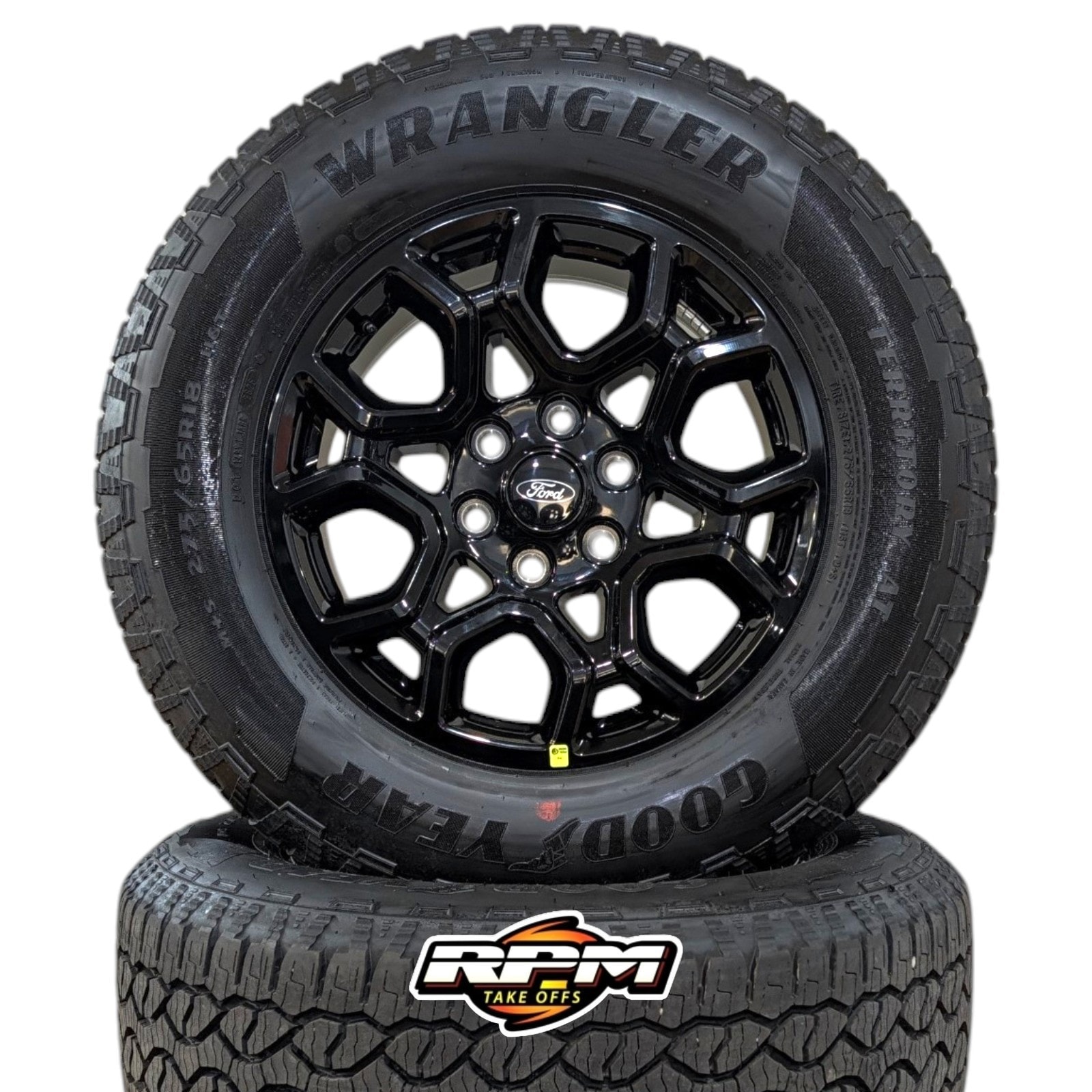 Ford F-150 18" Gloss Black Appearance Package Wheels with 275/65R18 Goodyear Wrangler Territory AT Tires